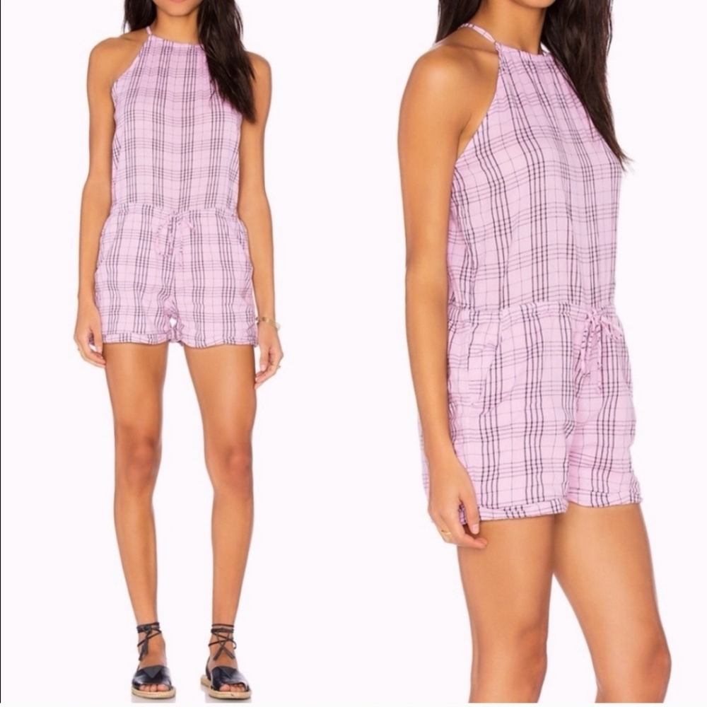 ⚡️Sundry⚡️Pink & Black Plaid Romper